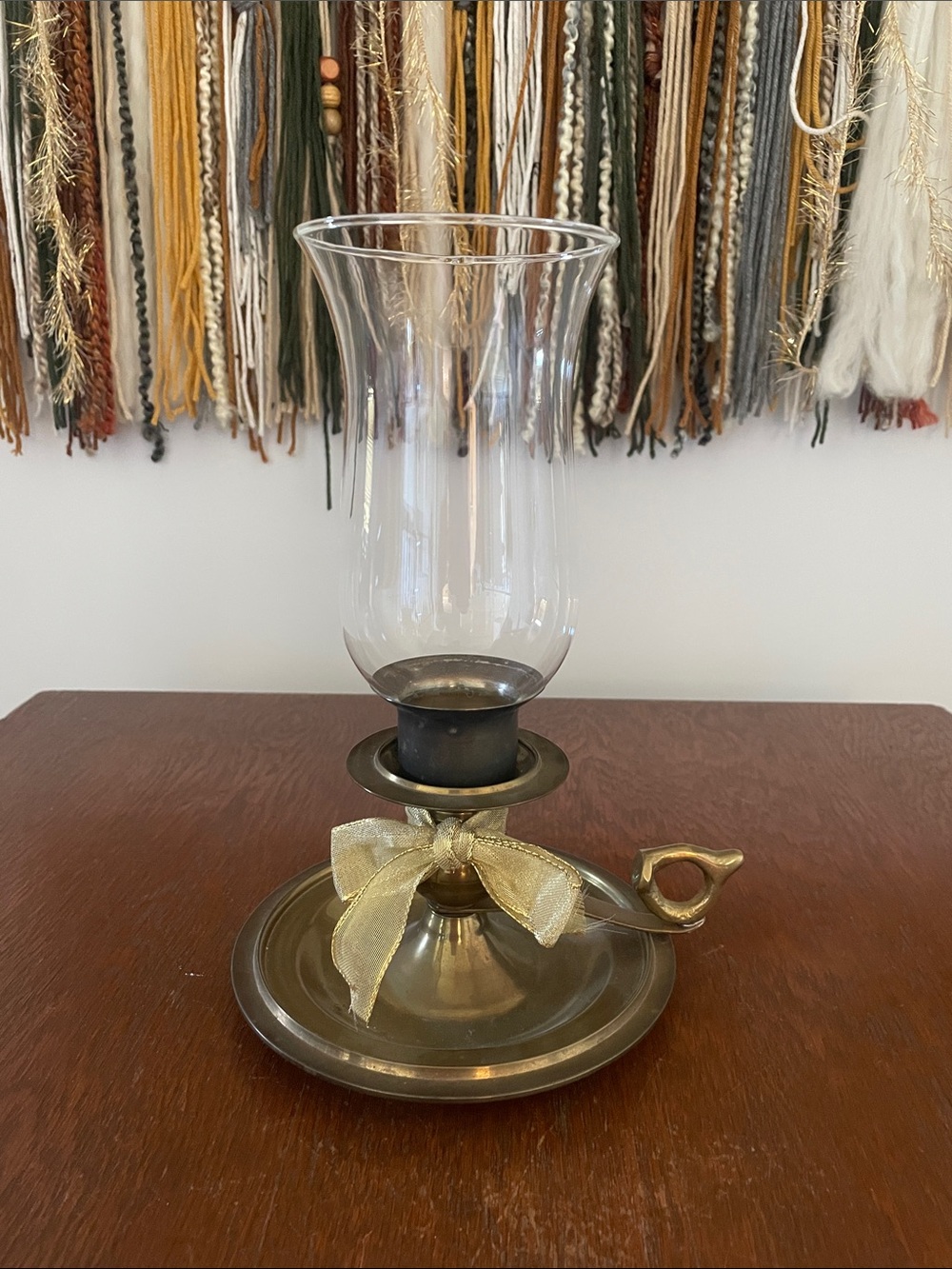Brass Hurricane Candle Holder with Glass Chimney - Gold
